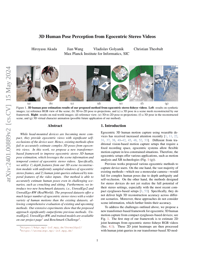 基于自中心立体视频的三维人体姿态感知