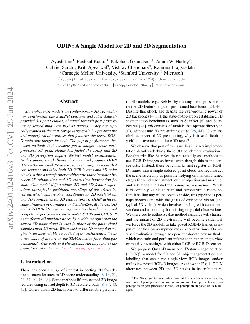 ODIN:用于2D和3D分割的单一模型