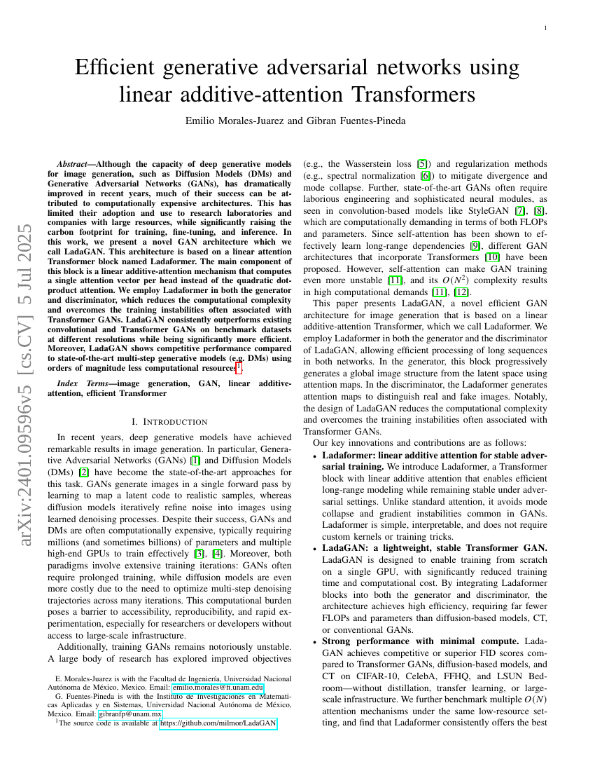 基于线性加性注意力Transformer的高效生成对抗网络