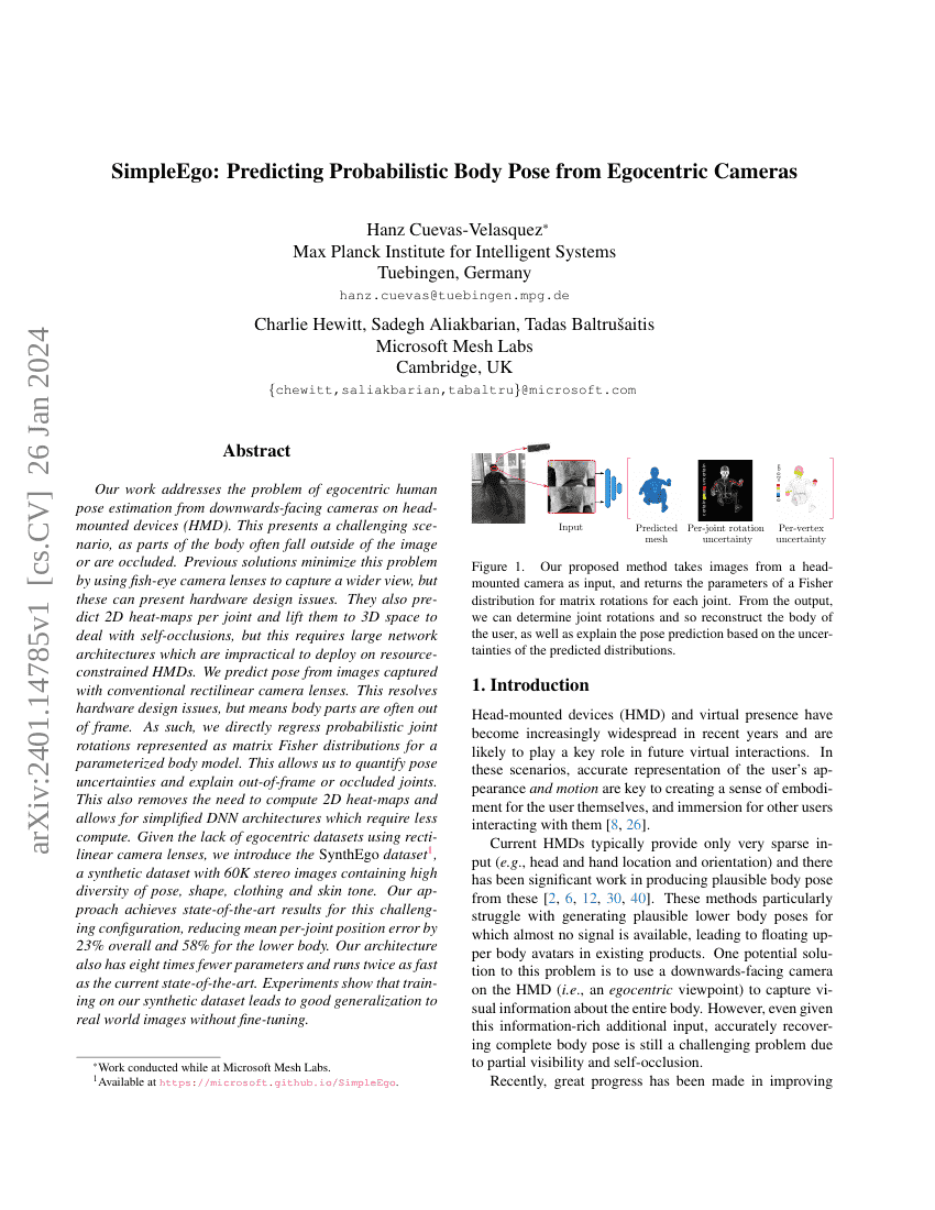 SimpleEgo：从第一人称相机预测概率身体姿态