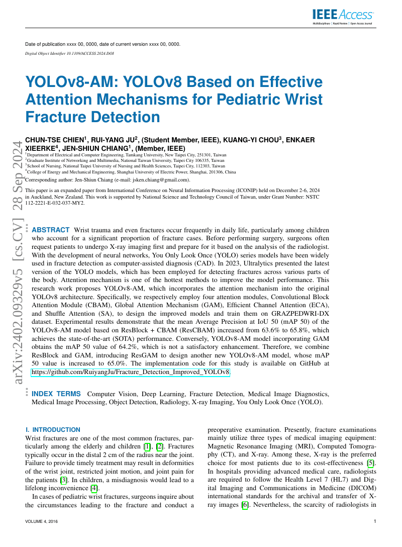 YOLOv8-AM:基于有效注意力机制的YOLOv8用于儿童腕部骨折检测