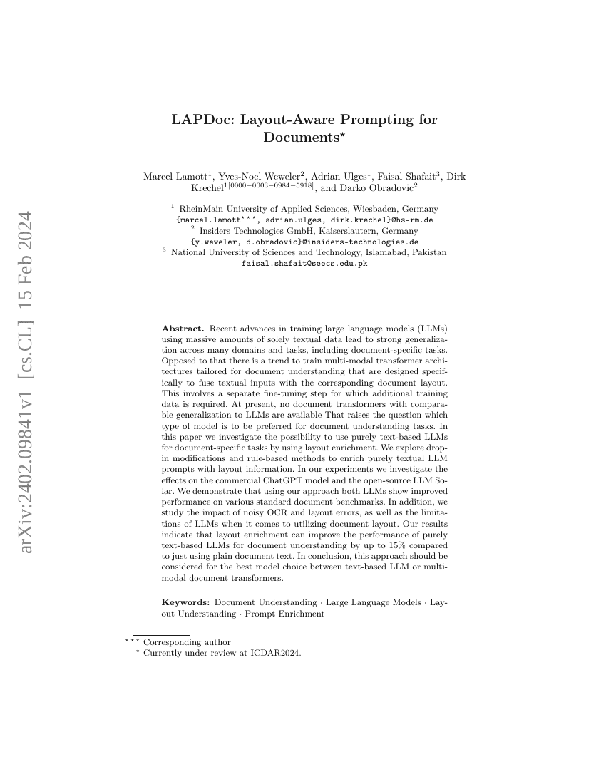 LAPDoc：面向文档的布局感知提示方法