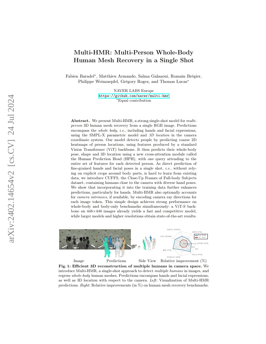 Multi-HMR:单次多人全身人体网格恢复