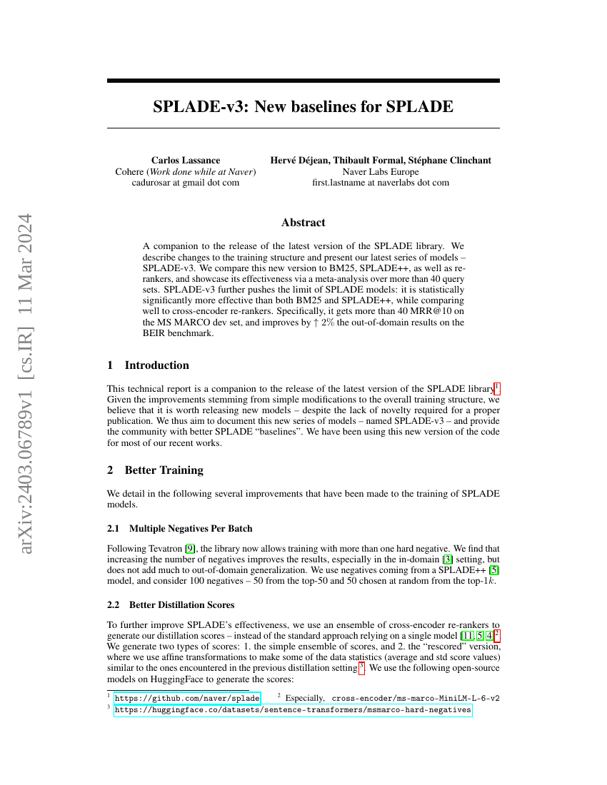 SPLADE-v3：SPLADE 的新基线