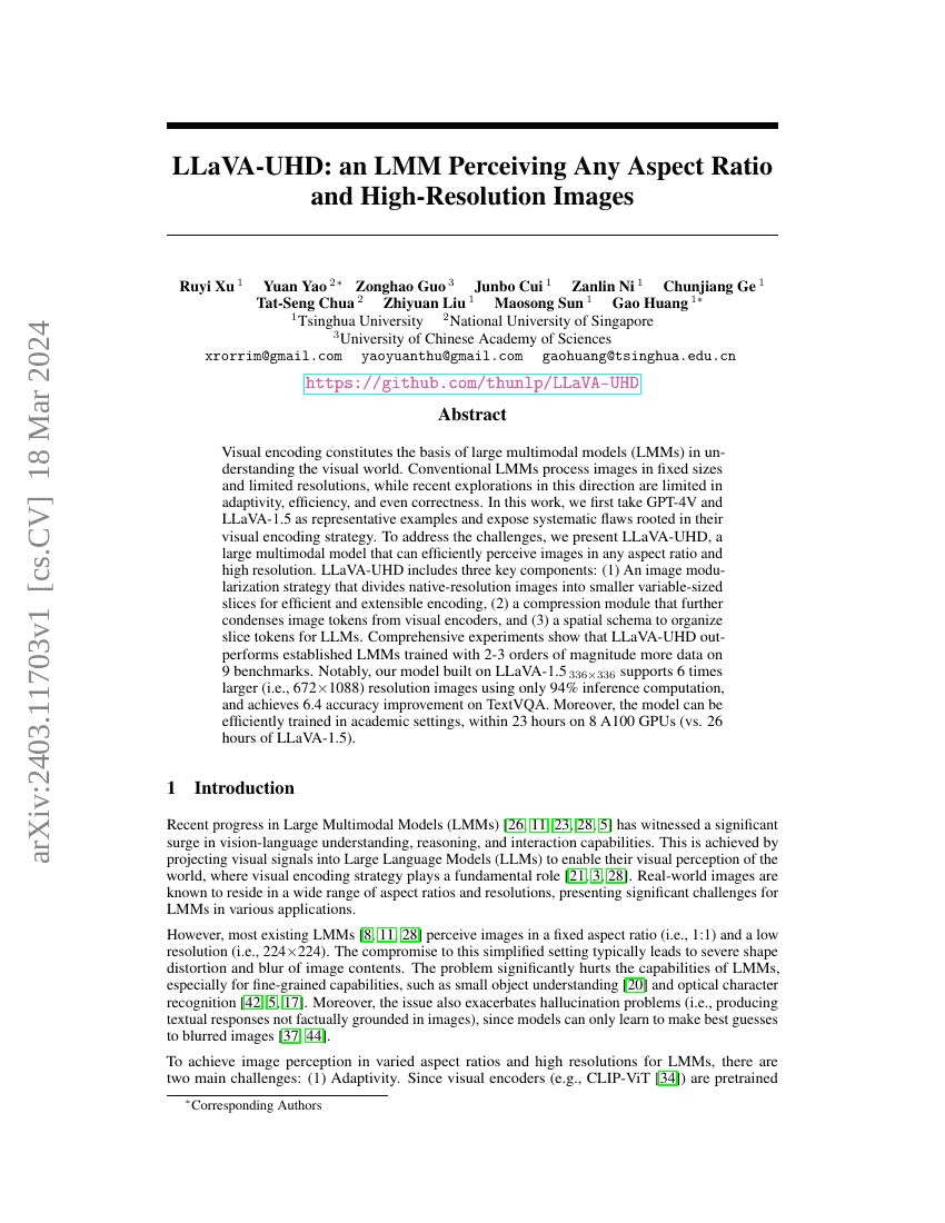 LLaVA-UHD:一种能够感知任意长宽比与高分辨率图像的LMM