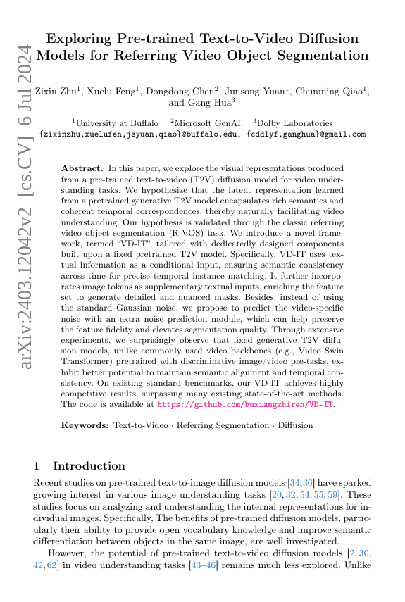基于预训练文本到视频扩散模型的指代视频目标分割研究