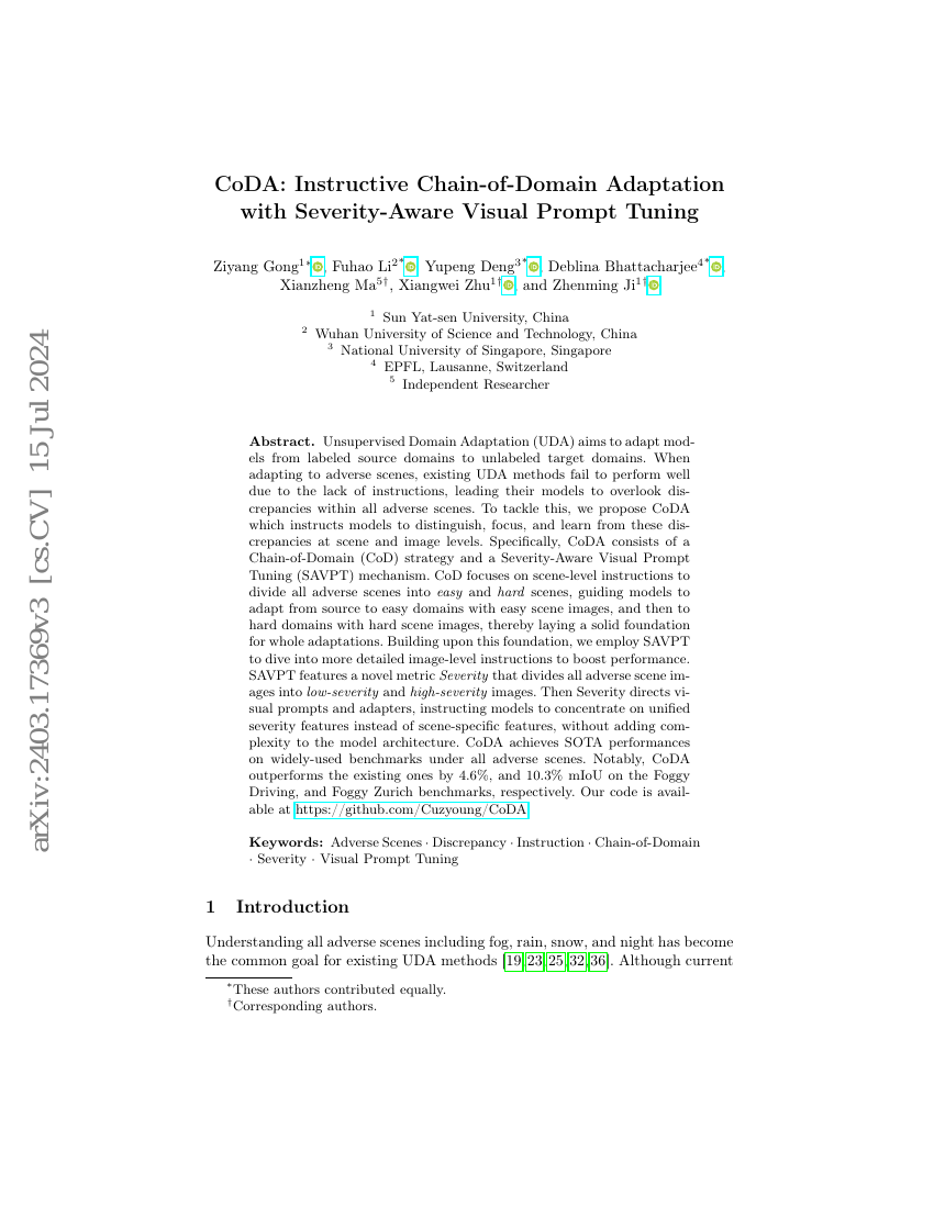 CoDA:基于严重性感知视觉提示调优的指令式领域自适应链