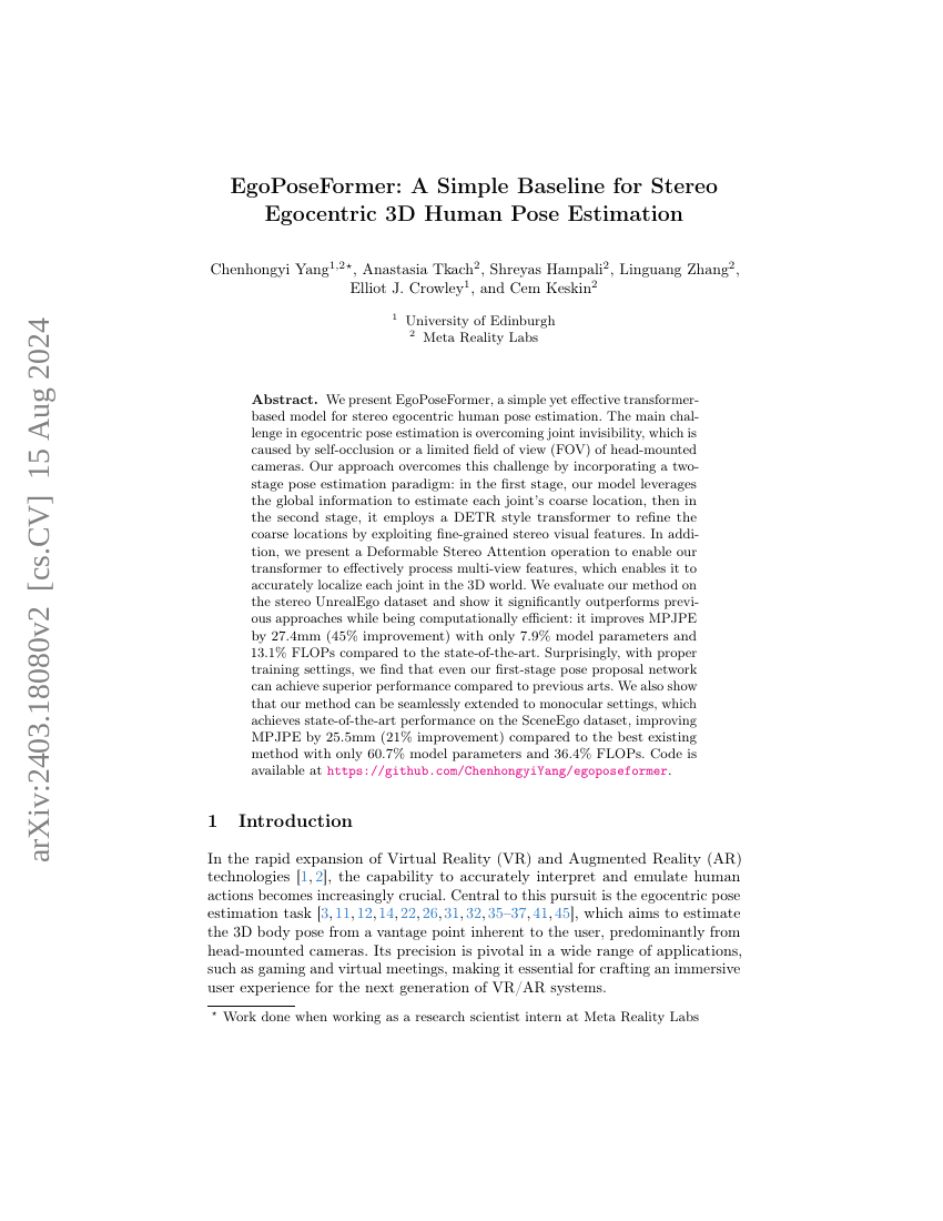 EgoPoseFormer：一种用于立体自我中心3D人体姿态估计的简单基线方法