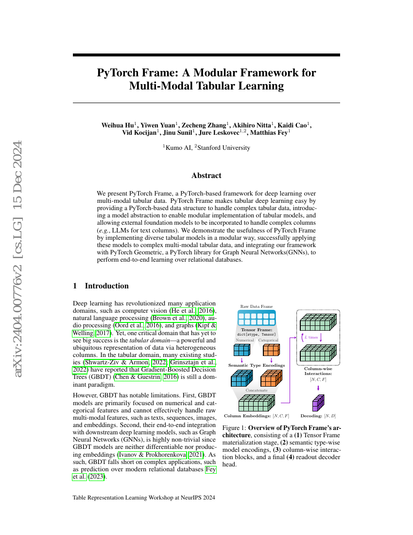 PyTorch Frame:一种用于多模态表格学习的模块化框架