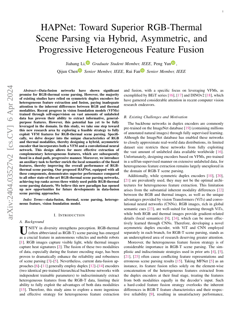 HAPNet:通过混合、非对称和渐进式异构特征融合实现卓越的RGB-热红外场景解析