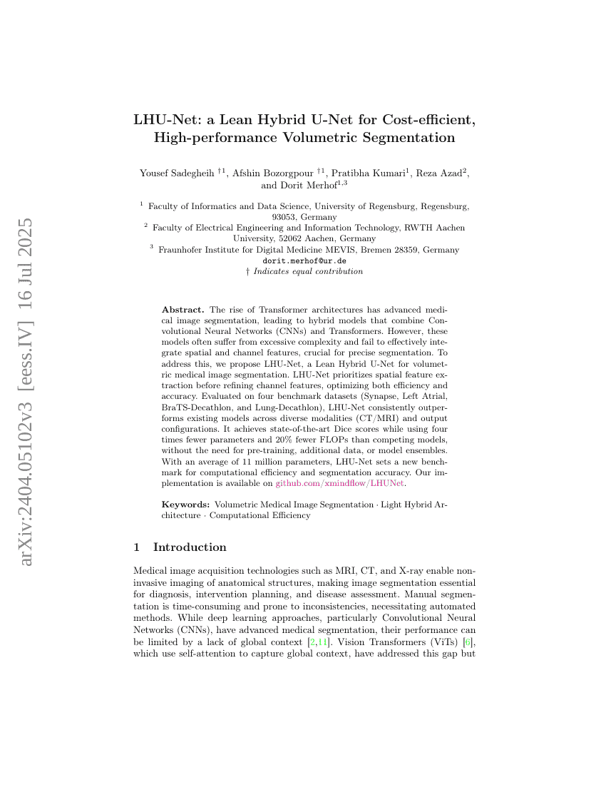 LHU-Net:一种轻量级混合U-Net架构,用于成本高效且高性能的体积医学图像分割
