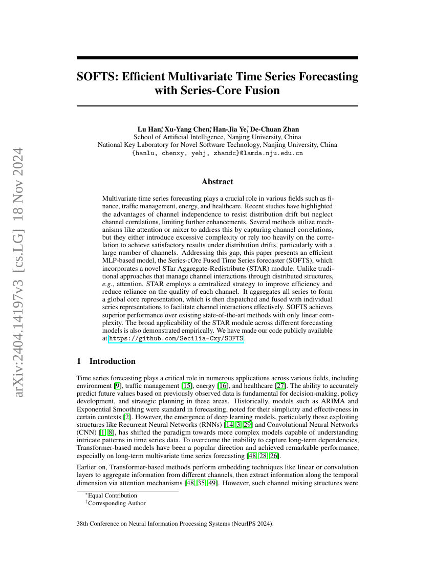 SOFTS:基于序列核心融合的高效多变量时间序列预测