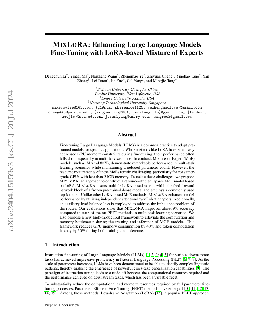 MixLoRA:基于LoRA的专家混合方法增强大语言模型微调
