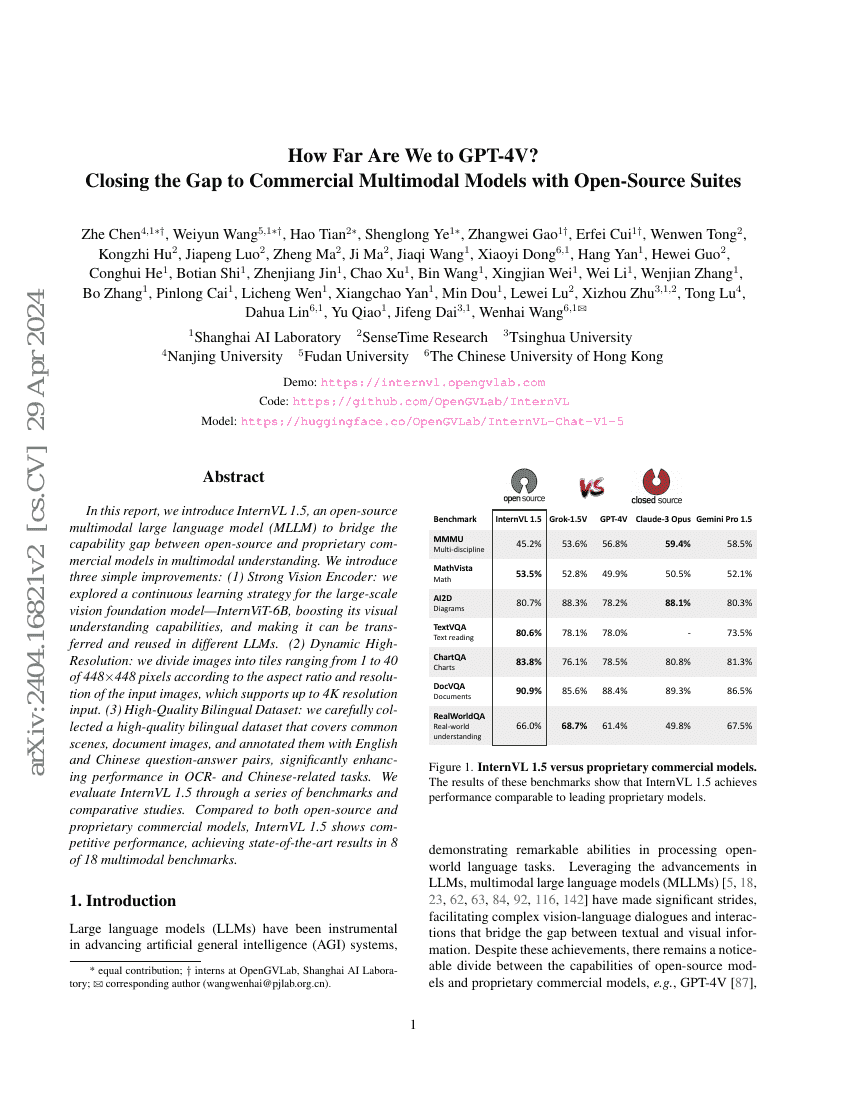 我们距离GPT-4V还有多远？通过开源套件缩小与商业多模态模型的差距