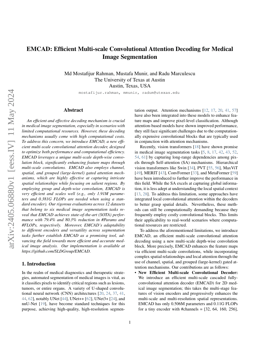 EMCAD:用于医学图像分割的高效多尺度卷积注意力解码