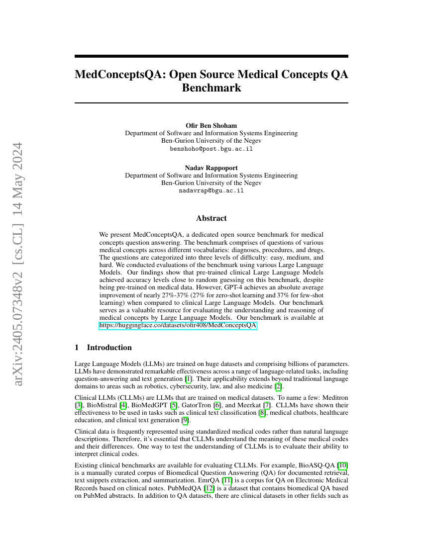 MedConceptsQA:开源医学概念问答基准