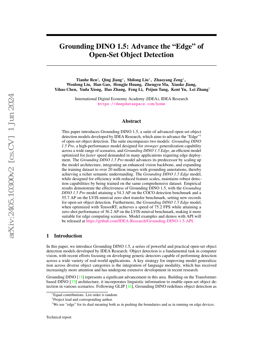 Grounding DINO 1.5:推进开放集物体检测的“边缘”