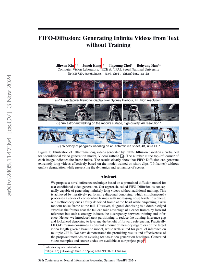 FIFO-Diffusion: Generating Infinite Videos from Text without Training