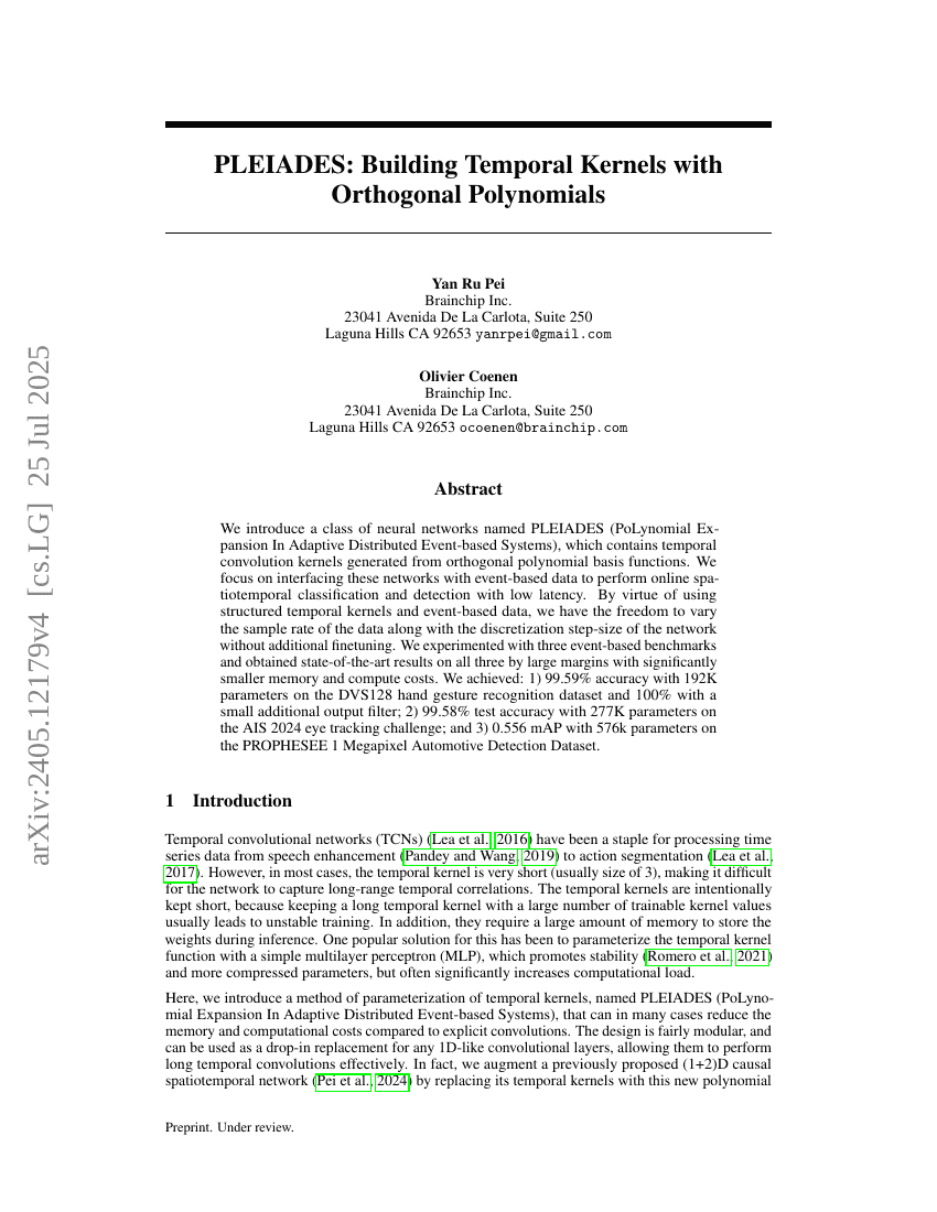 TENNs-PLEIADES:利用正交多项式构建时间核函数