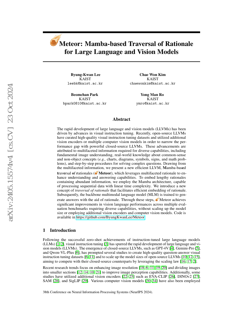 Meteor: Mamba-based Traversal of Rationale for Large Language and Vision
Models