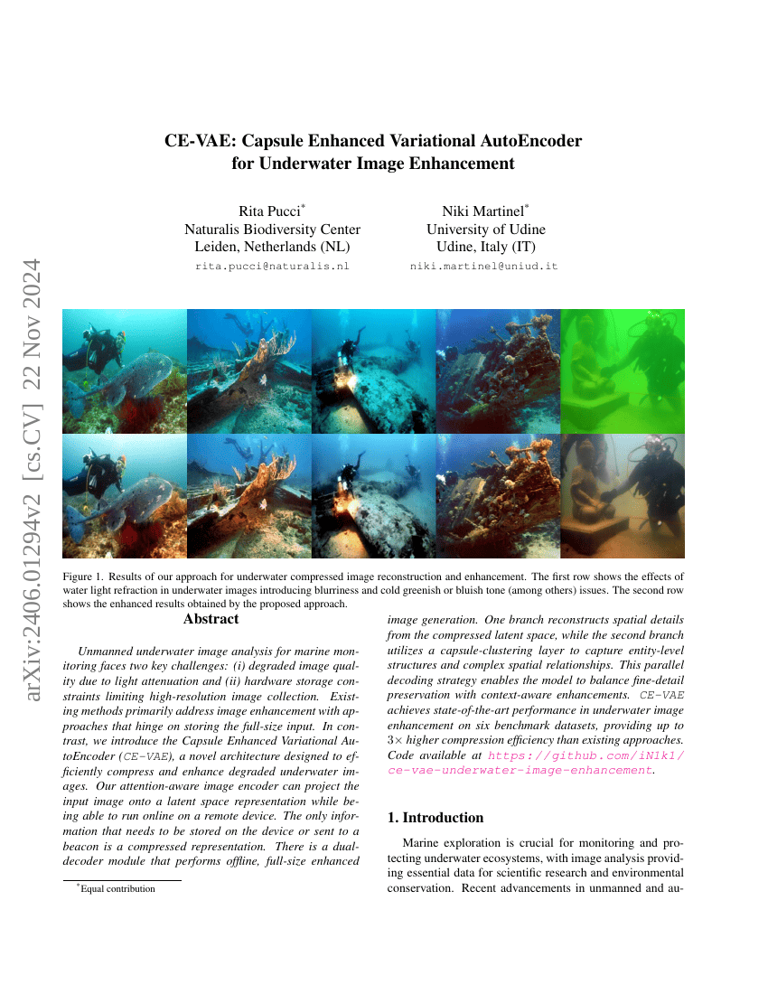 CE-VAE:胶囊增强变分自编码器用于水下图像增强