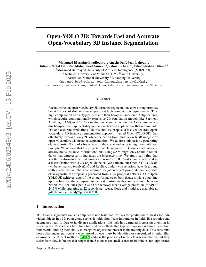 Open-YOLO 3D:实现快速且准确的开放词汇3D实例分割