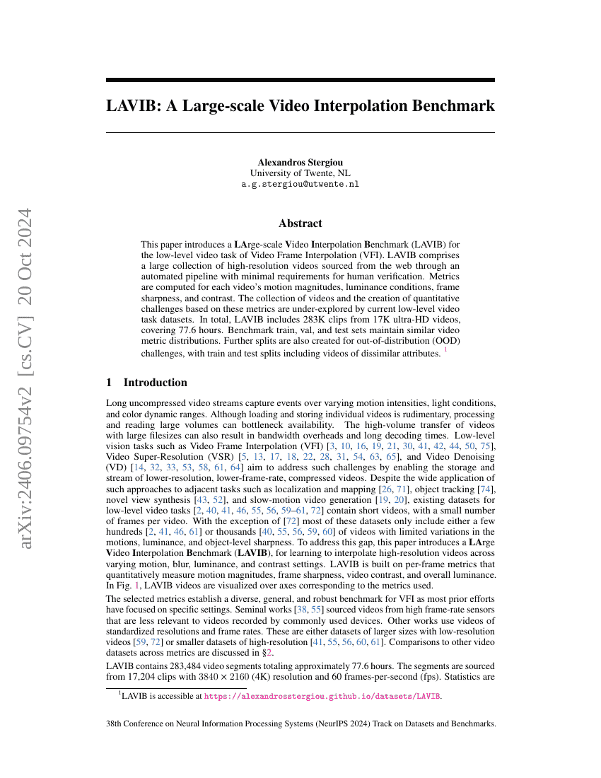 LAVIB:大规模视频插值基准测试