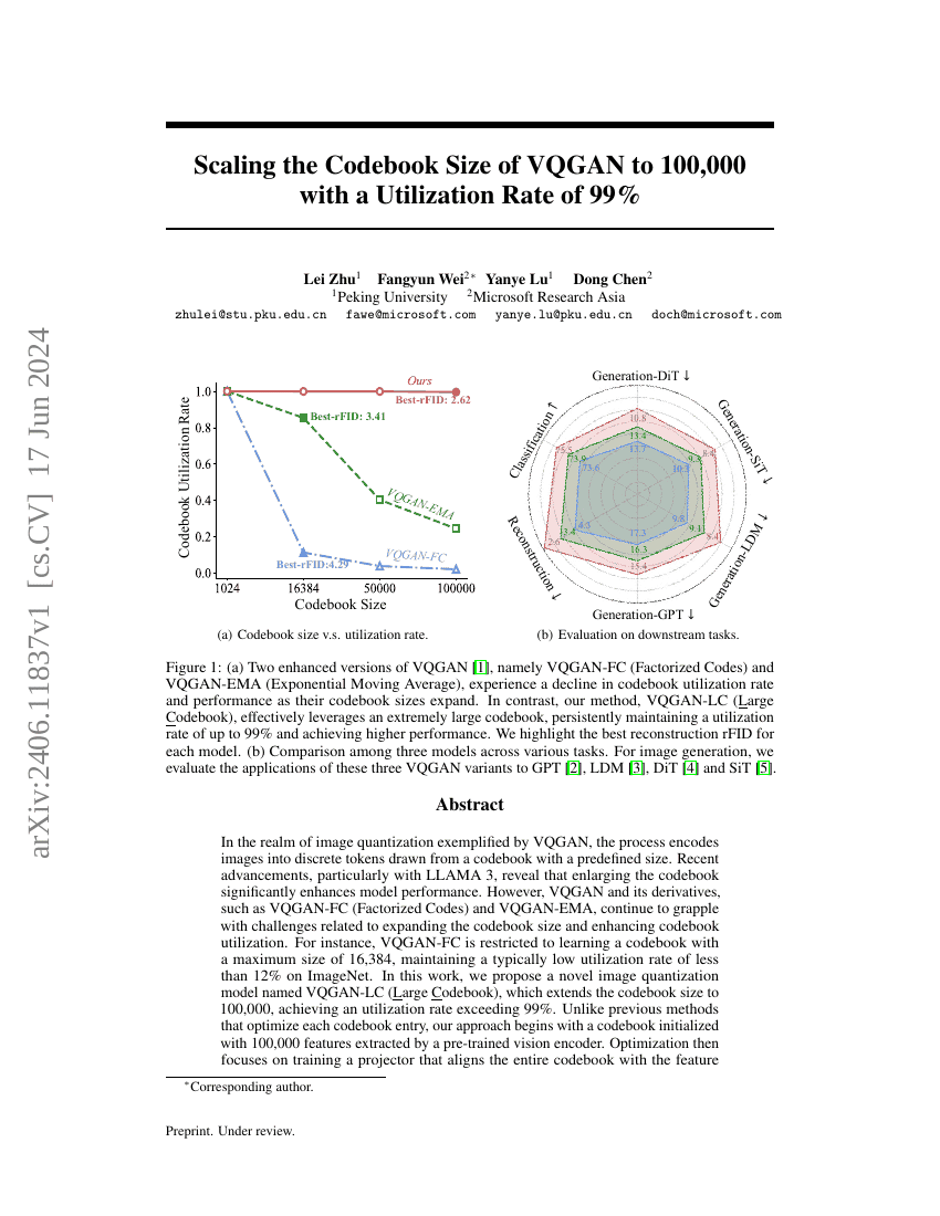 将VQGAN的码本大小扩展至100,000,且利用率达到99%