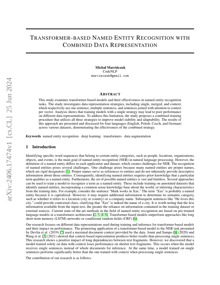 基于Transformer的命名实体识别联合数据表示方法