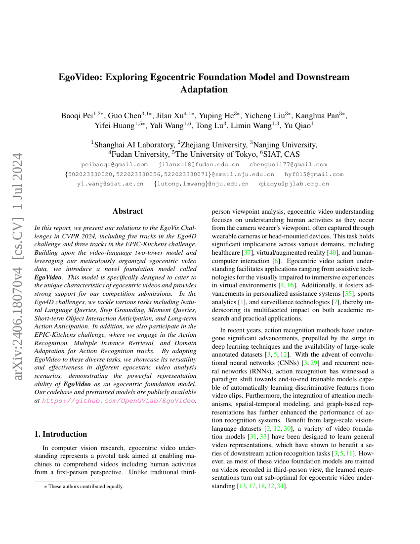 EgoVideo: 探索以自我为中心的基础模型及其下游适应