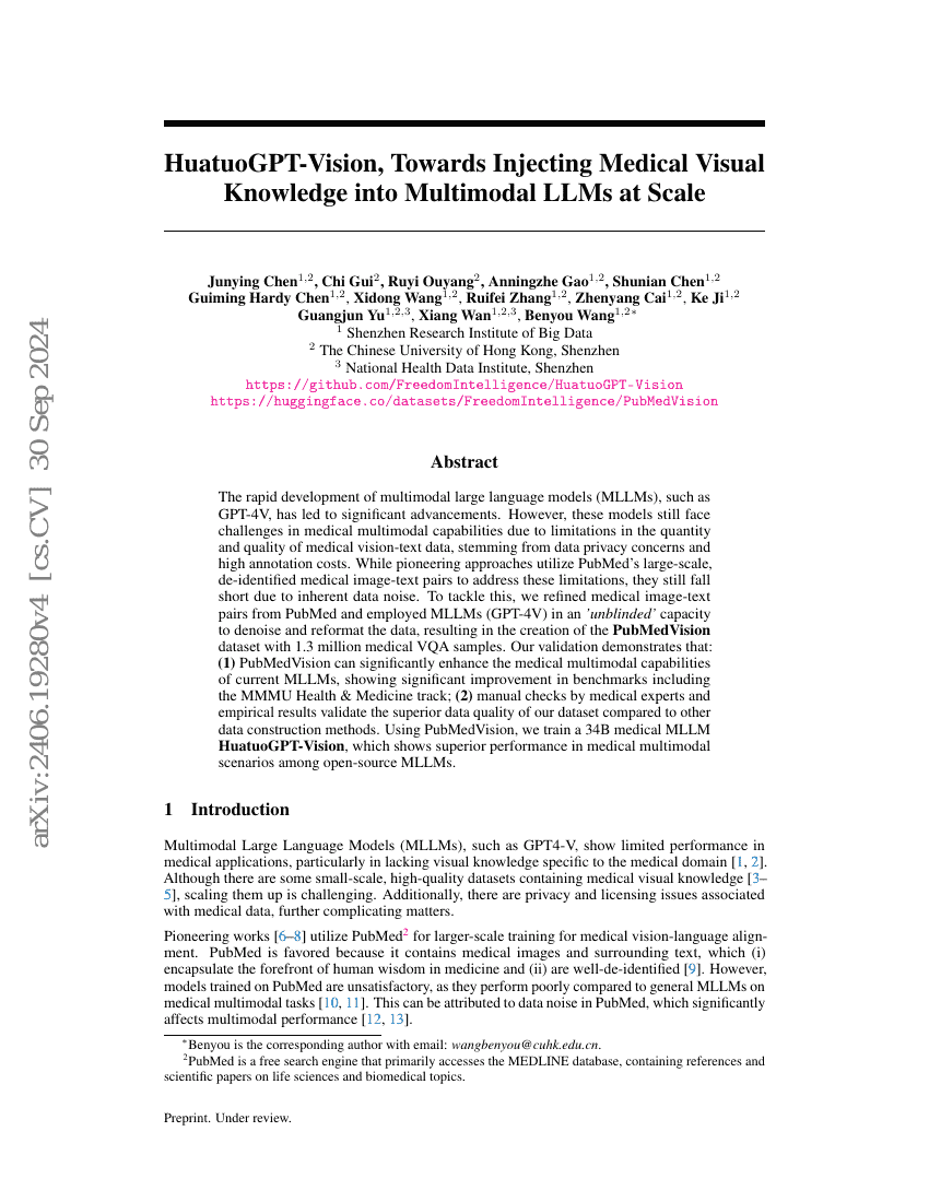 HuatuoGPT-Vision, Towards Injecting Medical Visual Knowledge into
  Multimodal LLMs at Scale