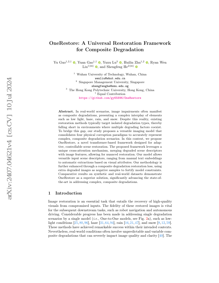 OneRestore:一种用于复合退化的通用恢复框架
