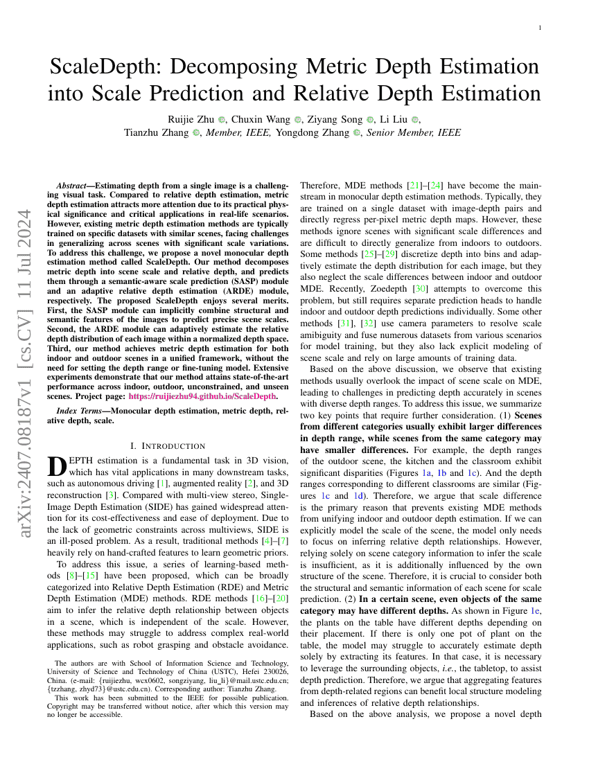 ScaleDepth:将度量深度估计分解为尺度预测与相对深度估计