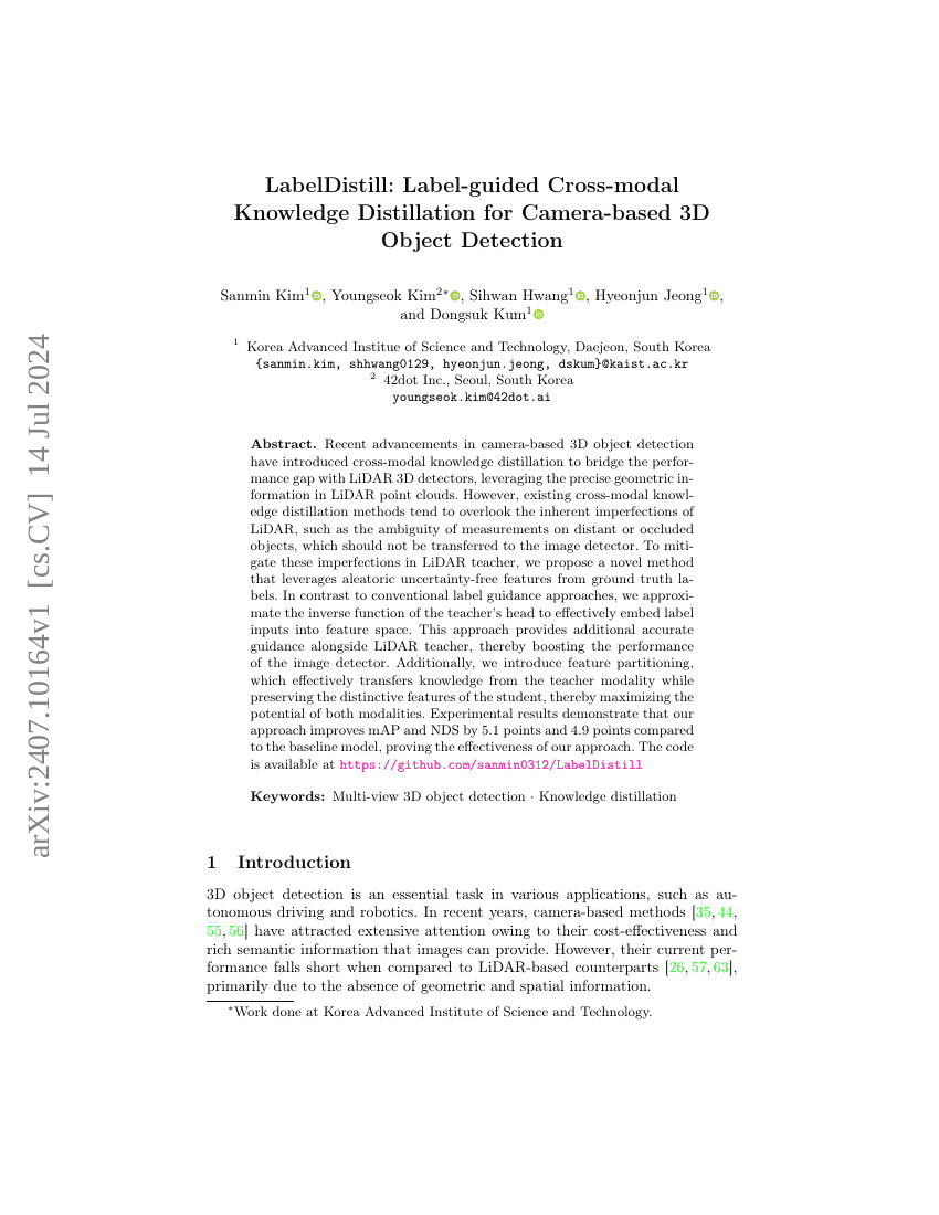 LabelDistill:基于标签引导的跨模态知识蒸馏用于相机基于的3D目标检测