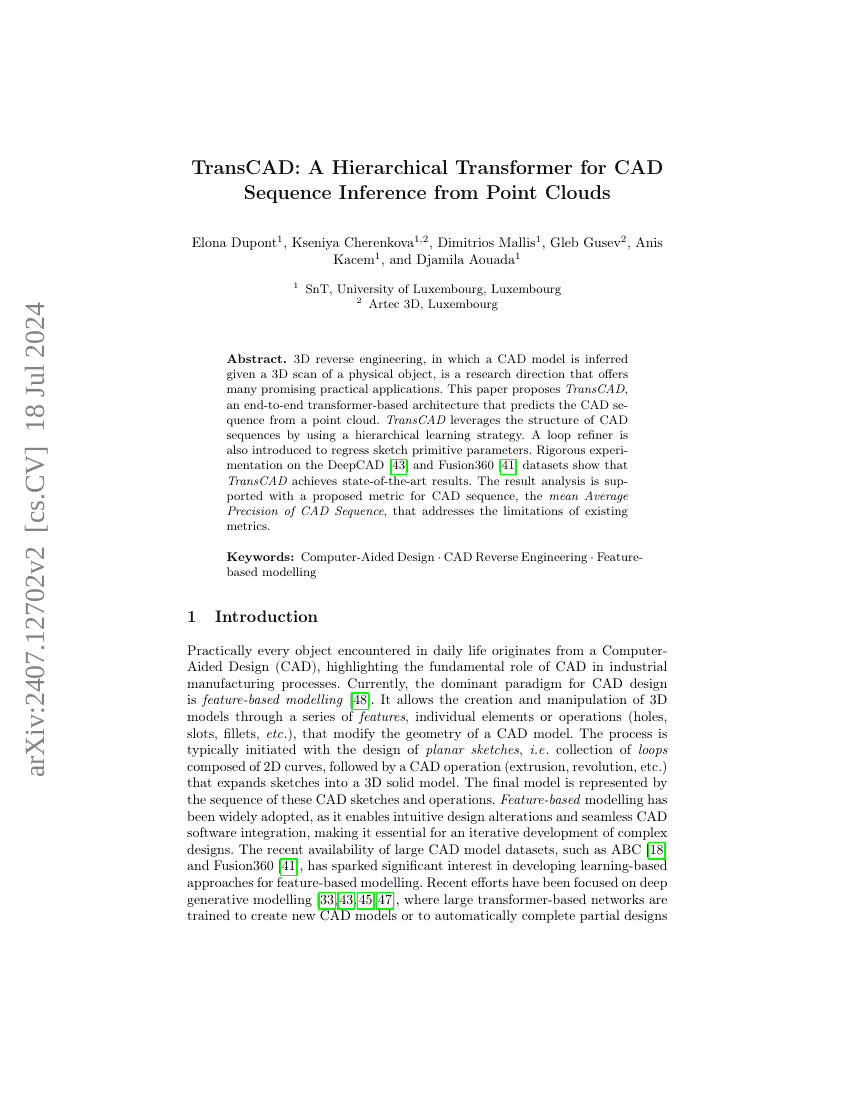 TransCAD:一种用于从点云中推断CAD序列的分层变压器模型