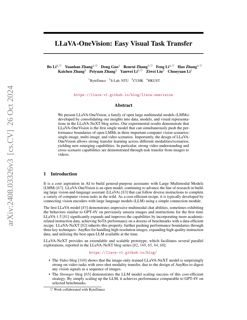 LLaVA-OneVision:简便的视觉任务迁移