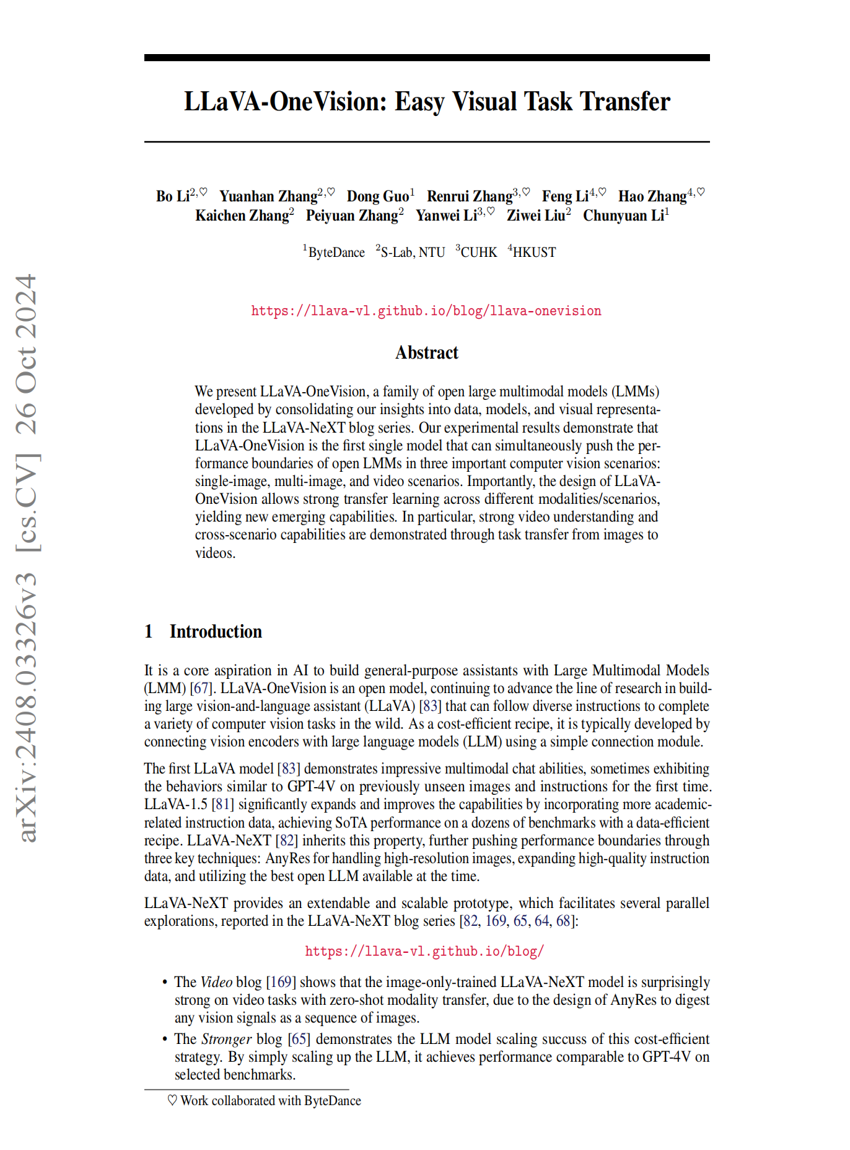 LLaVA-OneVision：简易视觉任务迁移