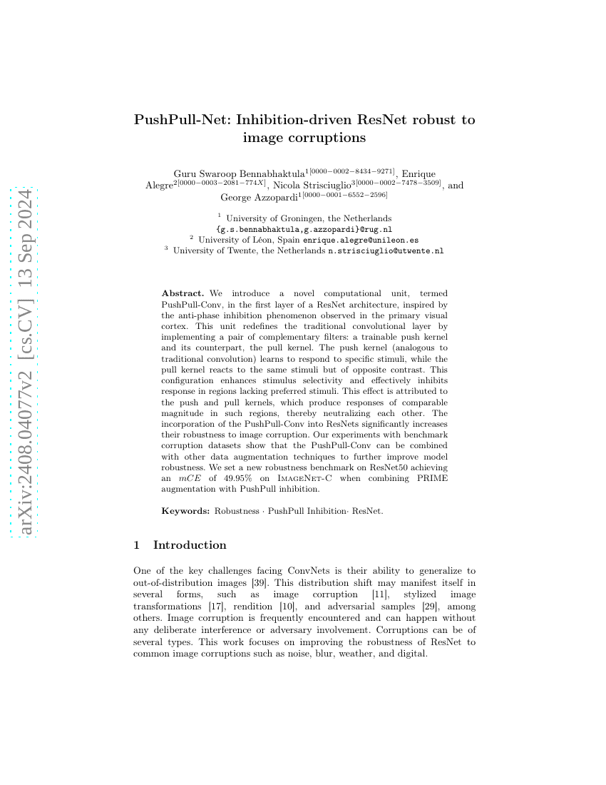 PushPull-Net:基于抑制机制的对图像退化具有鲁棒性的ResNet