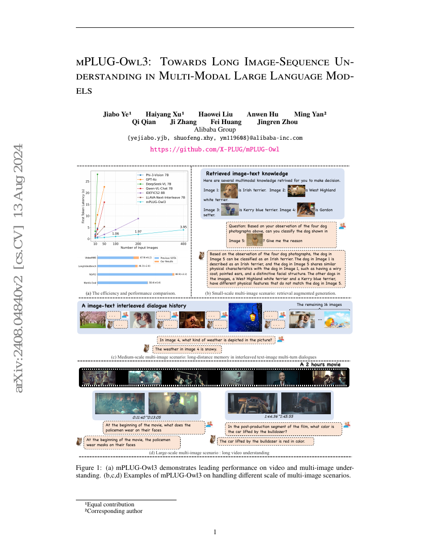 mPLUG-Owl3:面向多模态大语言模型中的长图像序列理解