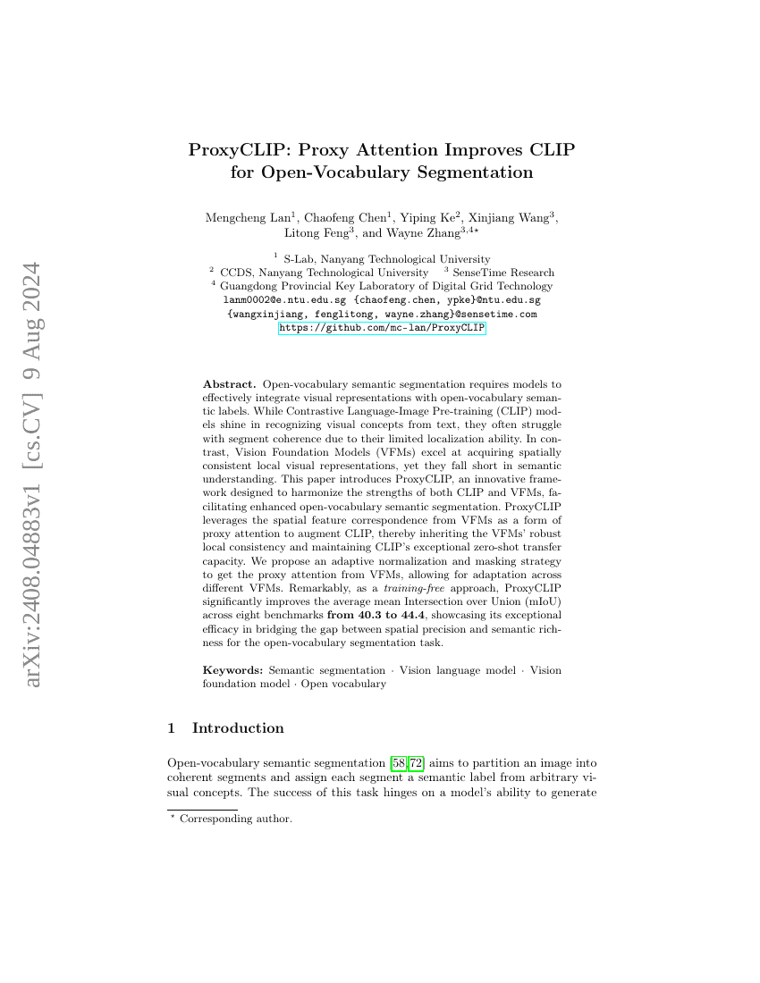 ProxyCLIP:代理注意力机制提升CLIP在开放词汇分割中的表现