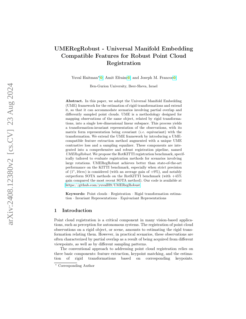 UMERegRobust - 用于鲁棒点云配准的通用流形嵌入兼容特征