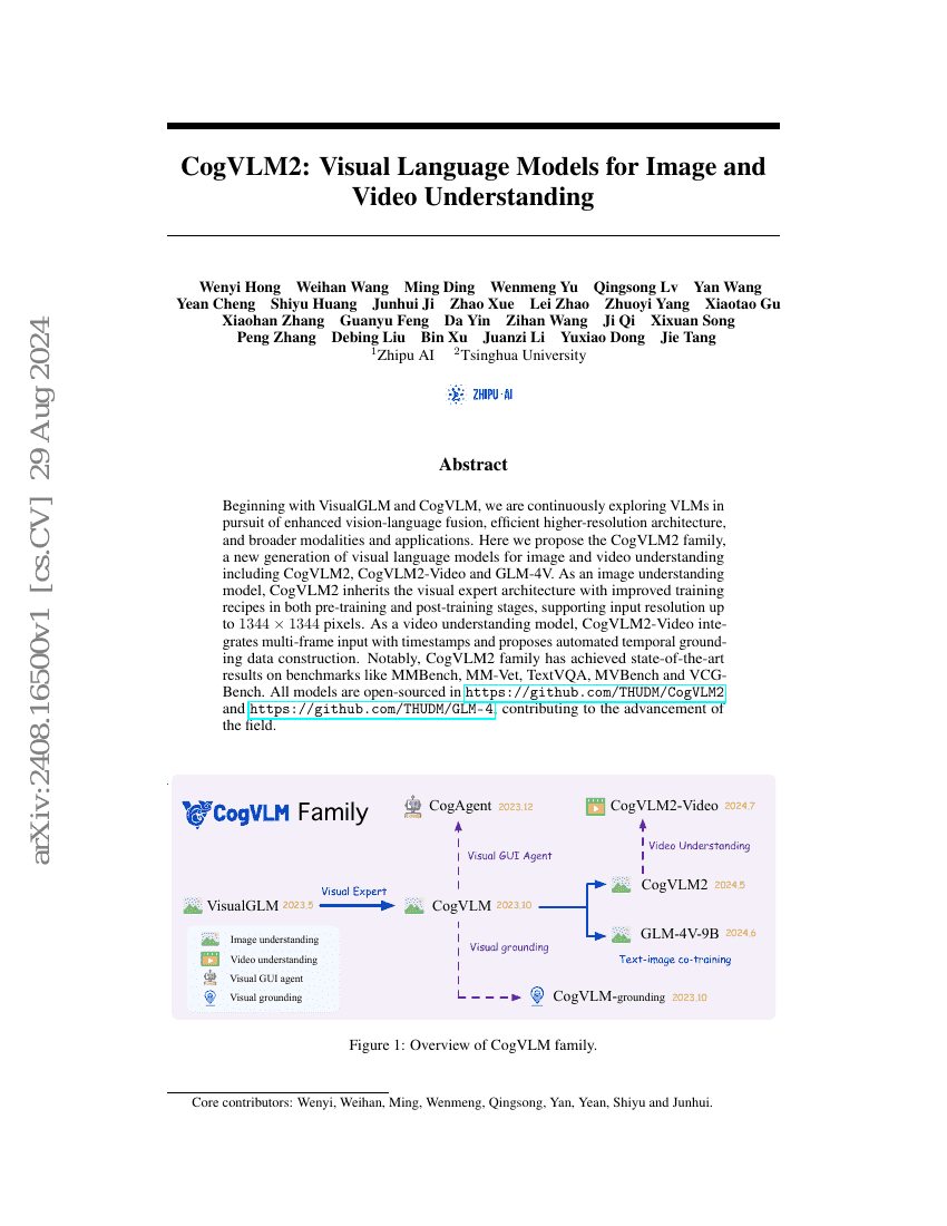 CogVLM2:用于图像与视频理解的视觉语言模型