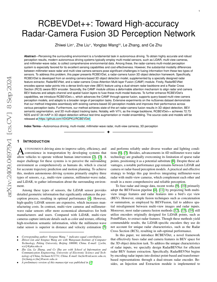 RCBEVDet++:迈向高精度雷达-相机融合3D感知网络