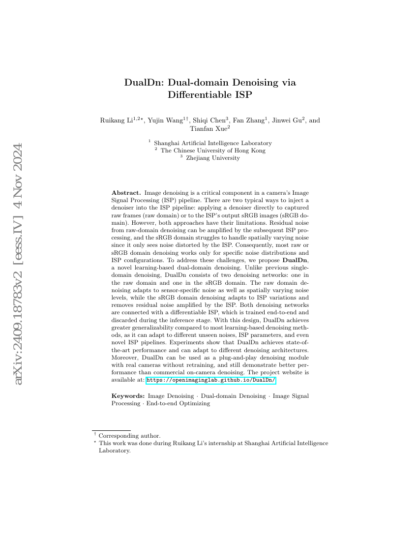 DualDn:通过可微分ISP实现的双域去噪
