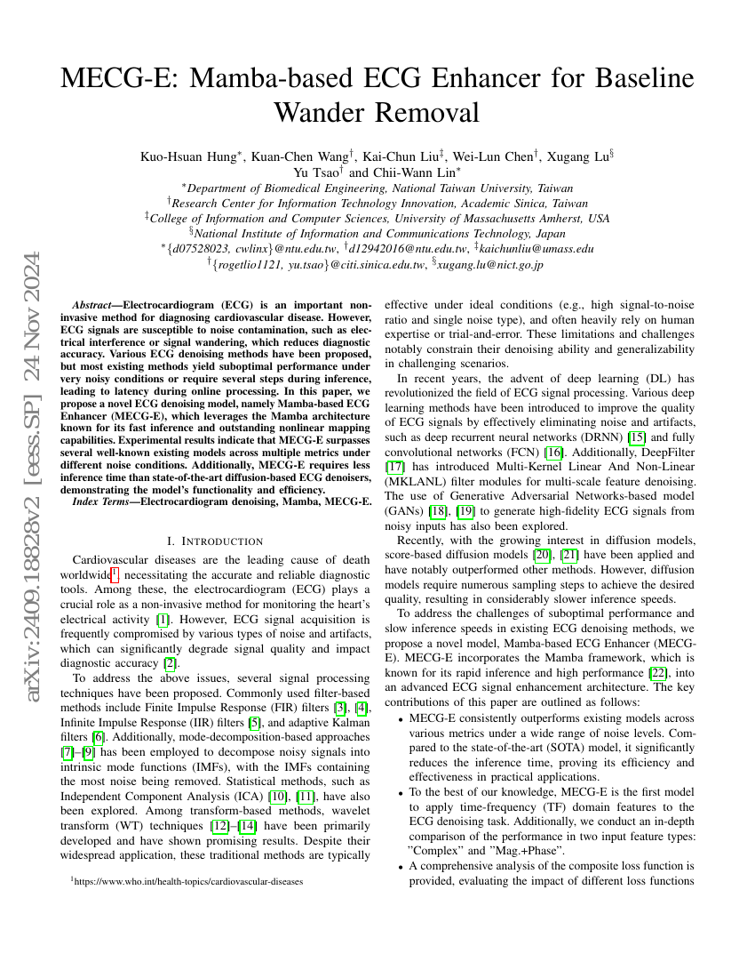 MECG-E:基于Mamba的ECG增强器用于基线漂移去除