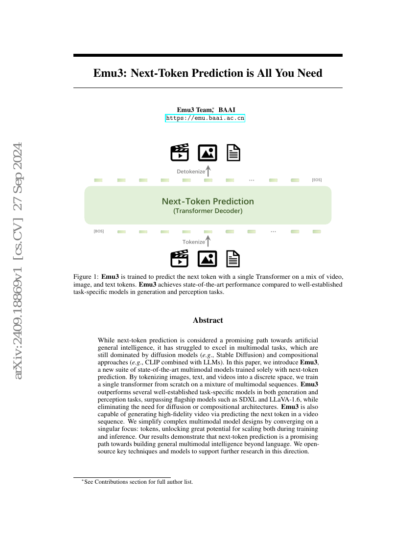 Emu3：下一token预测就是你所需的一切