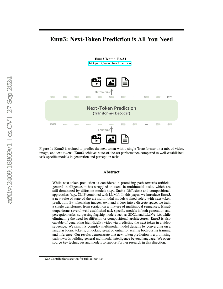 Emu3: Next-Token Prediction is All You Need