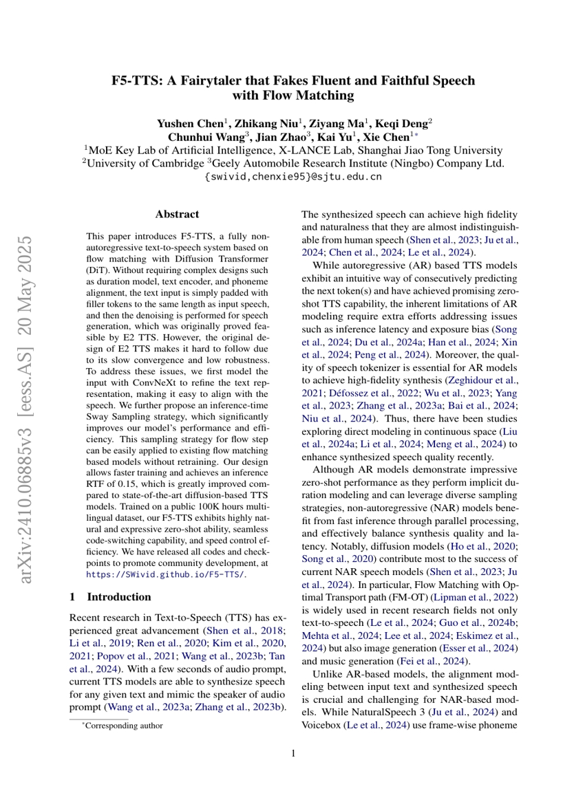 F5-TTS: A Fairytaler that Fakes Fluent and Faithful Speech with Flow Matching
