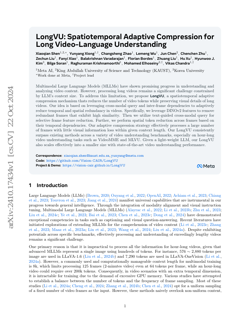 LongVU:长视频语言理解的时空自适应压缩