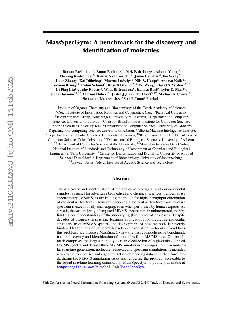 MassSpecGym:分子发现与鉴定的基准测试平台